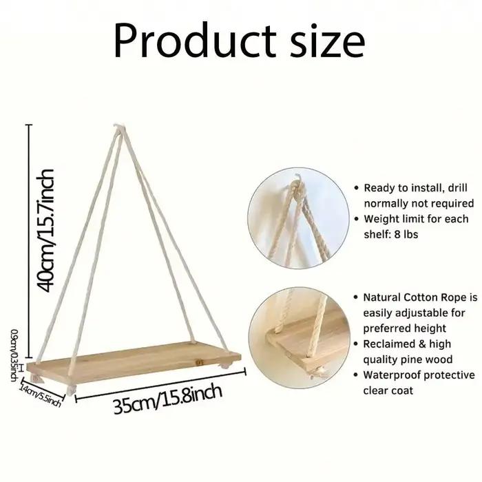 Étagère Murale Flottante en Corde de Chanvre, Balançoire en Bois, Décoration de Jardin, Maison, Salo