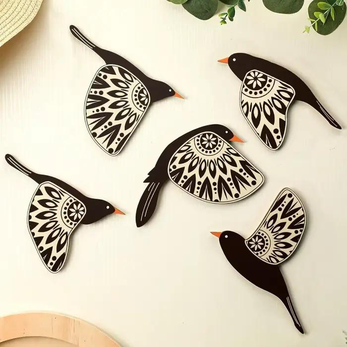 5 pièces de décorations murales modernes en bois en forme d'oiseaux volants, pour la maison, intérie