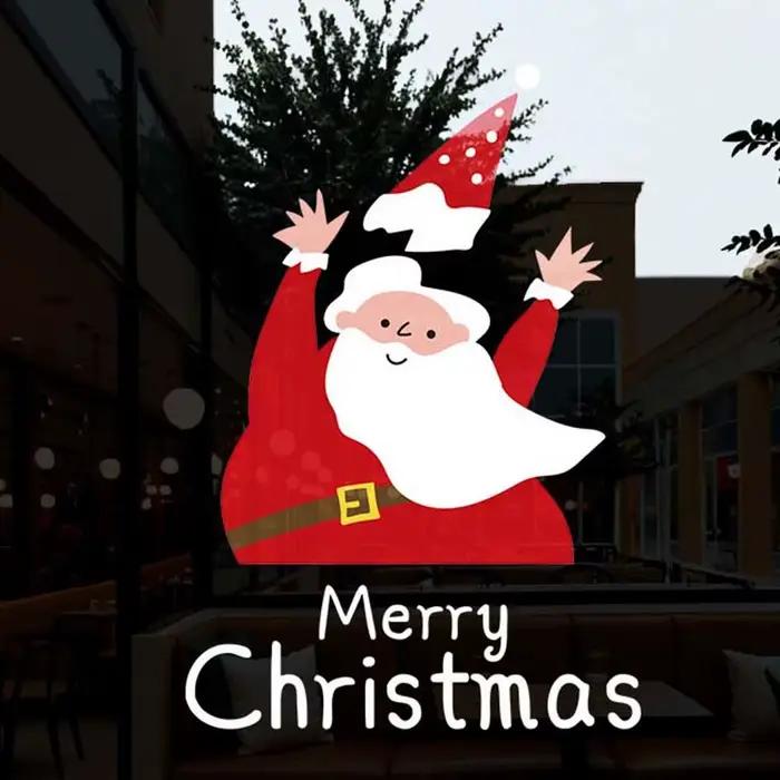 Autocollants colorés du père noël, Film électrostatique Anti-collision en verre pour arbre de noël,