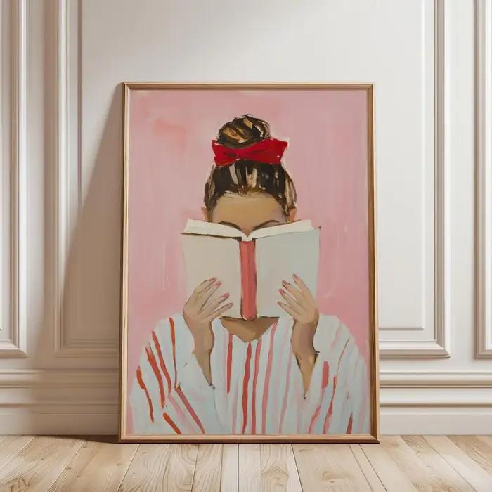 Impression d'art de femme lisant sans cadre | affiche de livre | art mural féminin et confortabl