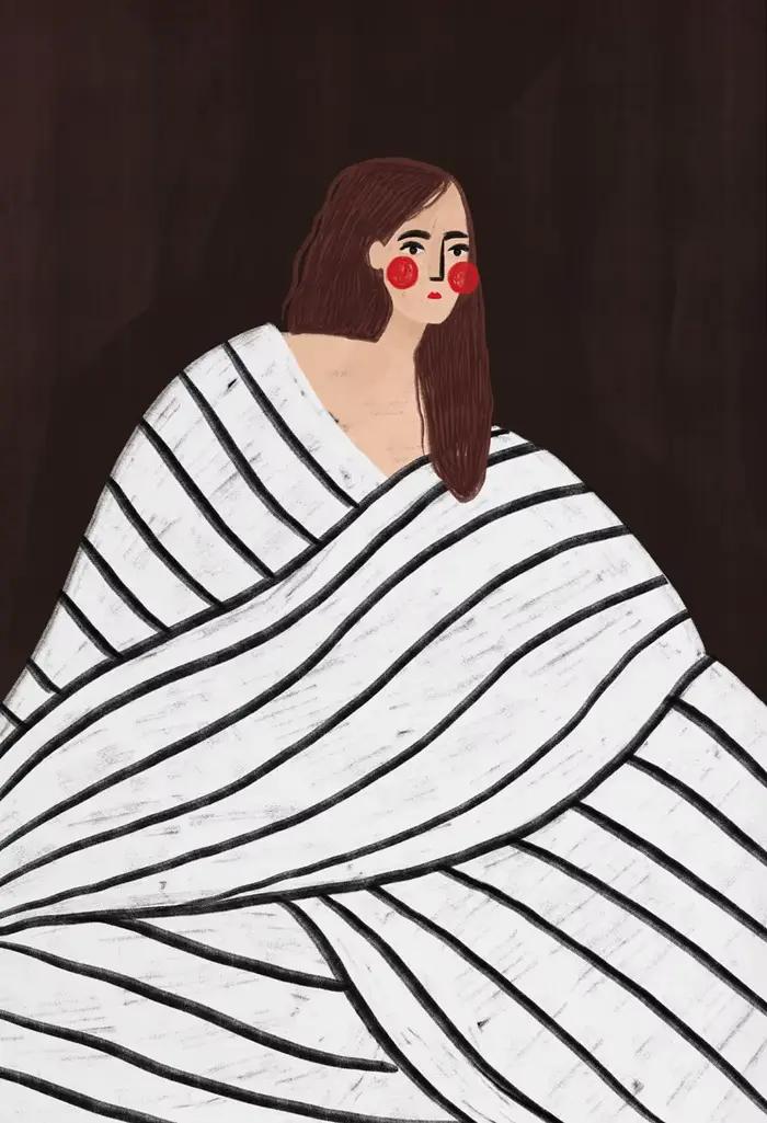 Affiche d'illustration de portrait de femme minimaliste, peinture sur toile moderne de fille rayée c