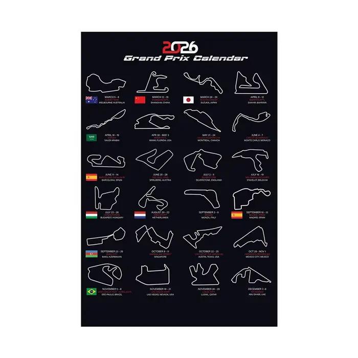 Affiche et impression du calendrier des Grand Prix de Formule 1 de la saison 2026, peinture sur toil