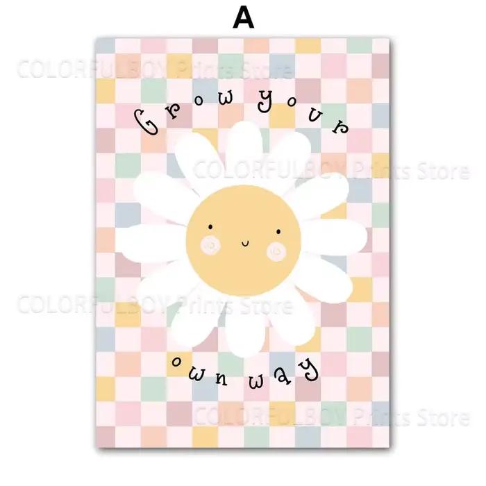 Affiches d'art mural de dessin animé pour la décoration de la maison, peinture sur toile, soleil, fl