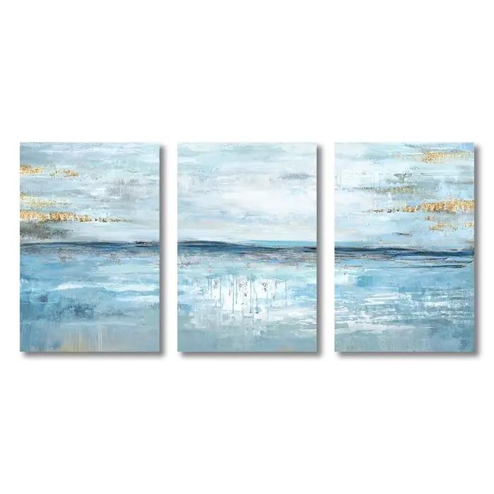 Affiches abstraites sans cadre avec feuille d'or bleu clair, peinture sur toile, impression d'art mu