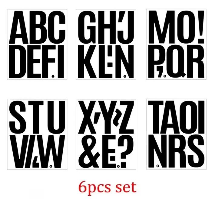 Autocollants grandes lettres et chiffres de l'alphabet de 4 pouces, 6 feuilles, symboles amovibles,