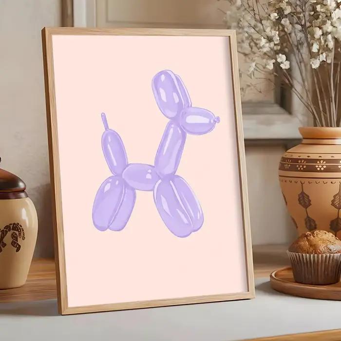 Affiche Minimaliste Mignonne Chien Ballon Rose, Décoration Murale Autocollante Imprimée, Étanche, Es