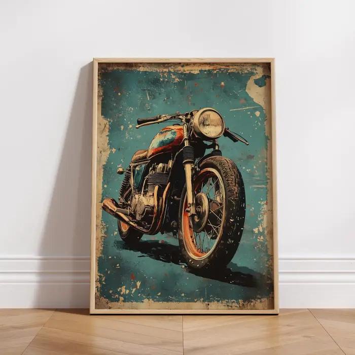 Affiche vintage Cafe Racer – Décoration murale moto style grunge, décoration de garage rustique, imp