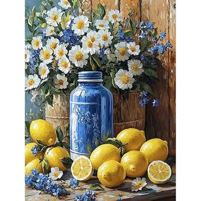 Peinture Moderne par Numéros : Vase et Citron pour Adultes – Kit de Peinture à Colorier – Décoration