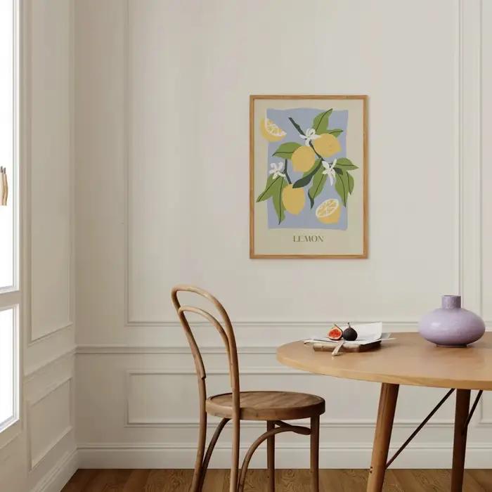 Affiche sans cadre, motif fruits, cerise rose délicieuse, peinture sur toile citron jaune acidulé, d