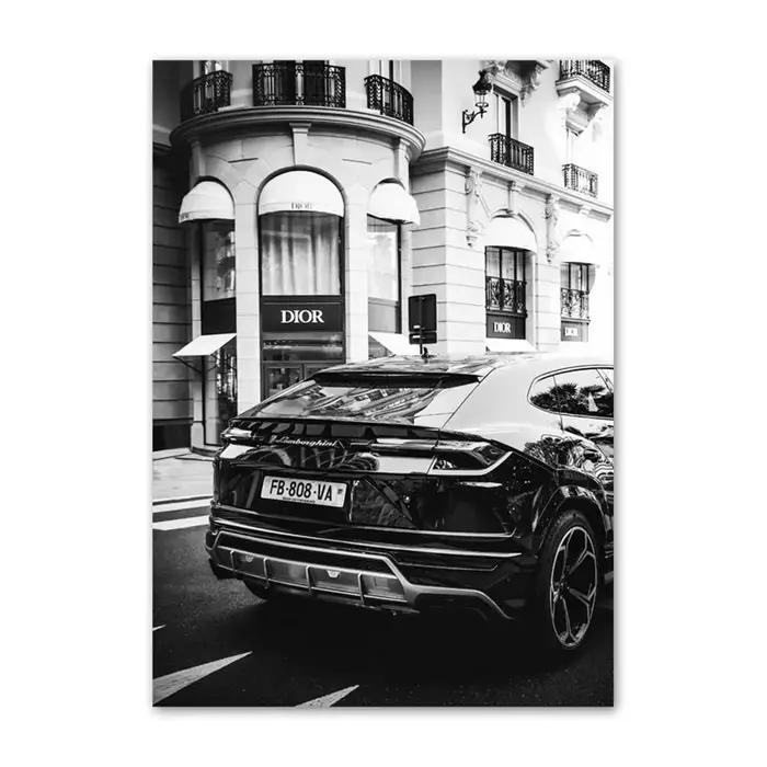Art mural de voiture noir et blanc, affiche esthétique de luxe, décoration de bureau et de maison, P