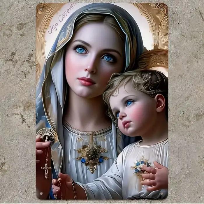 Art mural religieux 2D plat de la Vierge Marie et de Jésus-Christ | Peinture d'église catholique v