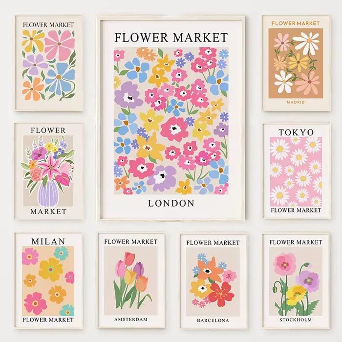 Affiche de ville de marché de fleurs florales abstraites