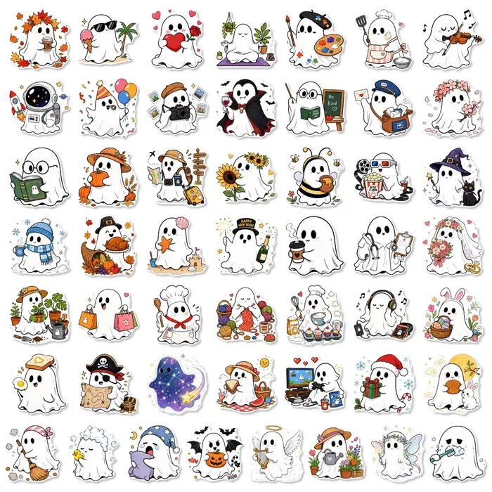 50 autocollants rétro mignons de films classiques sur le thème des fantômes d'Halloween pour ordinateur portable