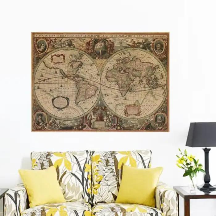 Affiche carte du monde en papier brun 256
