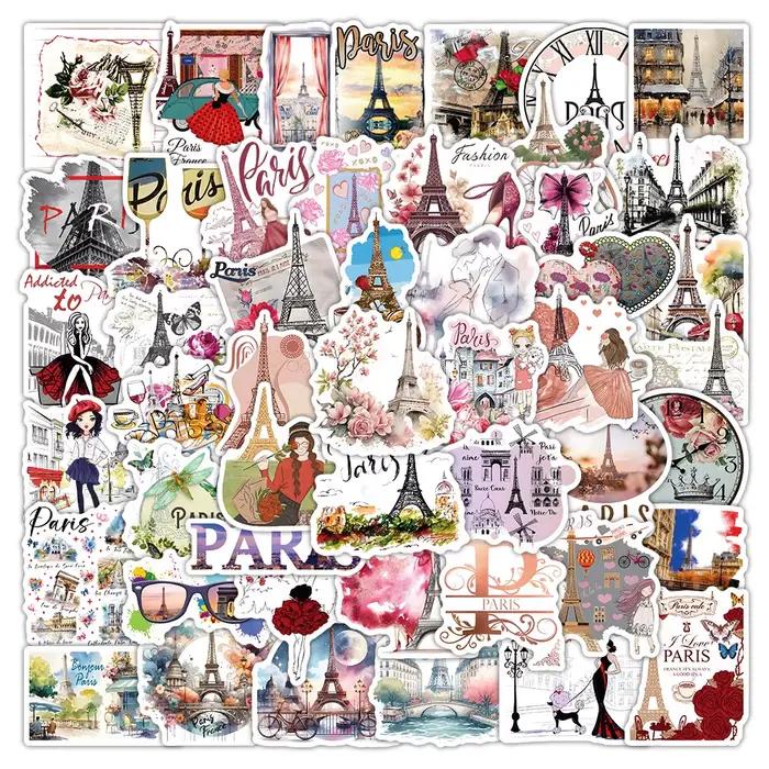 54 pièces romantique Paris autocollants esthétique Graffiti bricolage décoration cadeau voyage commémoratif dessin animé autocollant ordinateur portable guitare voiture vélo
