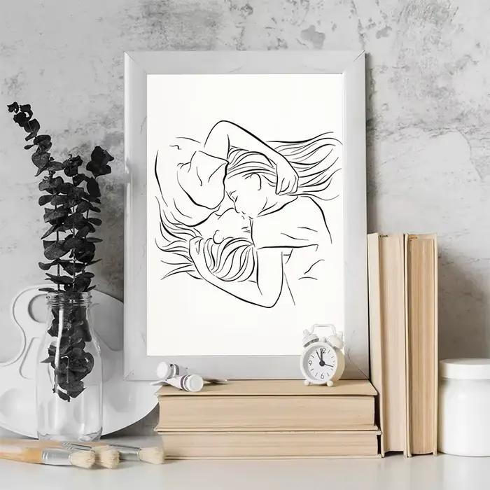 Affiche sur toile de peinture de ligne lesbienne