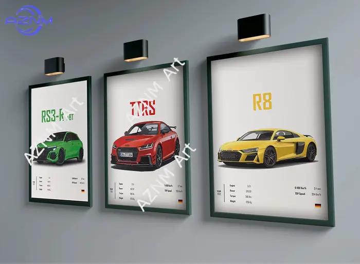 Lot d'affiches esthétiques de voitures allemandes rétro