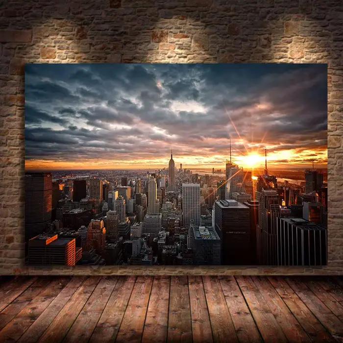 Peintures sur toile avec vue au coucher du soleil de la ville de New York