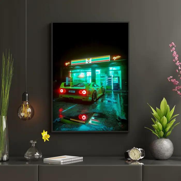 Neon Night City Paysage Affiches de voiture Cyberpunk rétro des années 80
