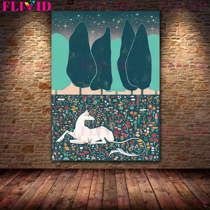 Licorne cheval médiéval Wicca lune sorcière mur Art toile peinture décor affiche et impressions pour salon Art