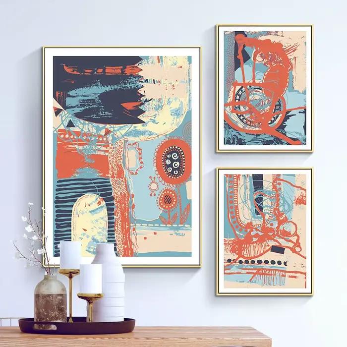 Peinture sur toile abstraite rouge et bleue