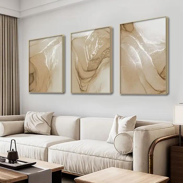 Affiches d'art mural abstraites en marbre beige Boho, peinture sur toile, impressions de gestion, salon moderne, décoration intérieure de la maison