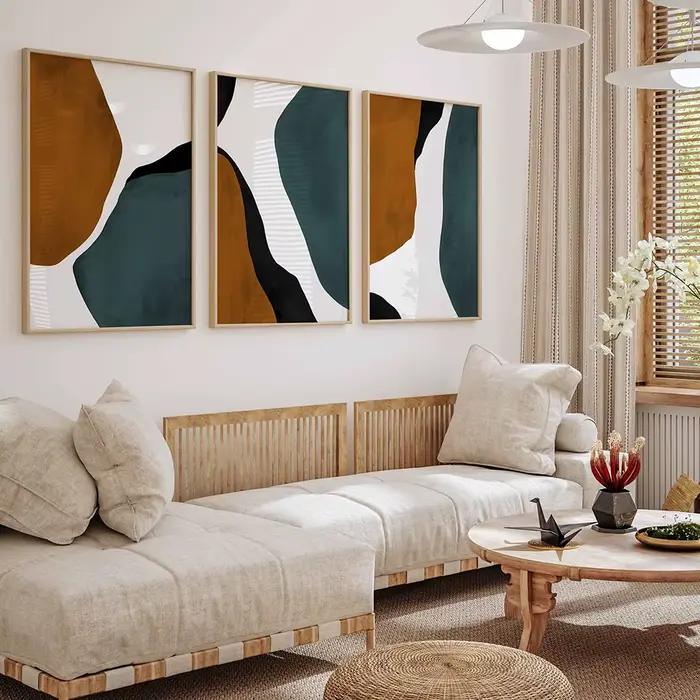 Ensemble de 3 imprimés d'art mural abstraits Beige Tan