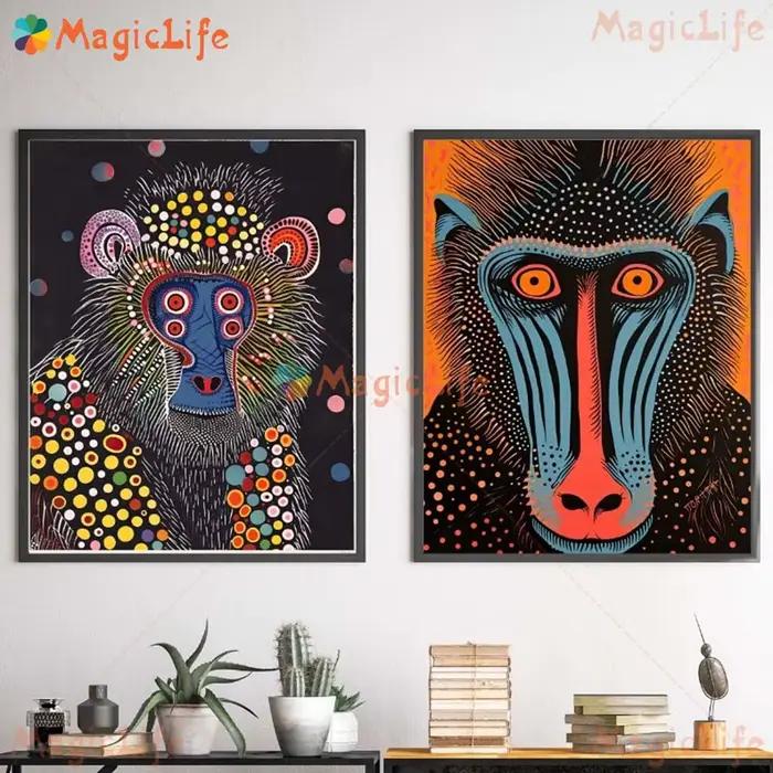 Affiche Imprimée de Singe et Animaux Sauvages de Dessin Animé