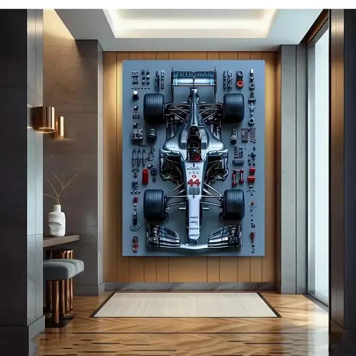 Art mural de la série F1 Racing – Affiche imprimée sur toile HD pour les passionnés de voitures, parfaite pour la décoration de la maison, du garage ou du club