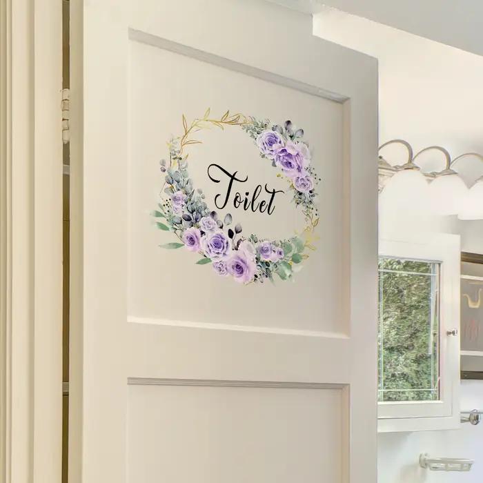 Autocollants muraux de porte de toilette en forme de fleur