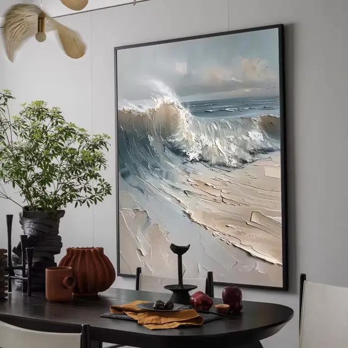 Toile de mur de peinture à l'huile de paysage de vague de mer naturelle