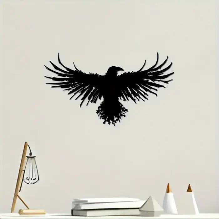 Décoration murale corbeau en métal noir unique
