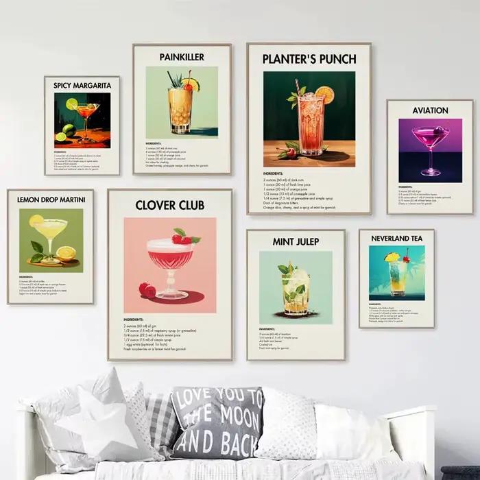 Classique Simple Bar boissons liqueur Cocktail barman recette affiche toile Art peinture impressions maison chambre Bar décoration murale