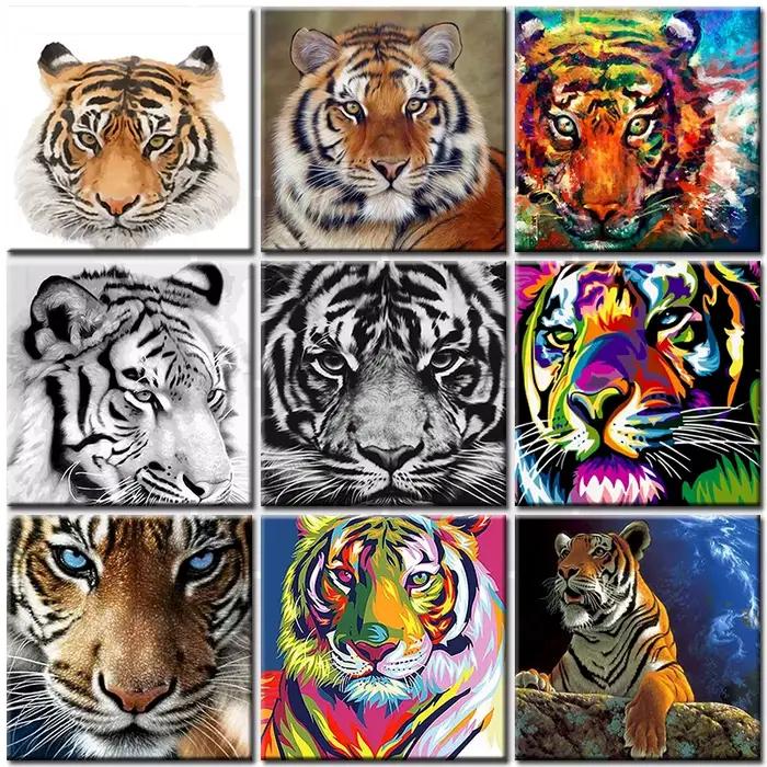 Peinture par numéros bricolage tête de tigre noir et blanc
