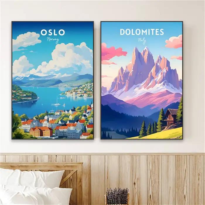 Affiche d'art colorée de scène de voyage d'italie