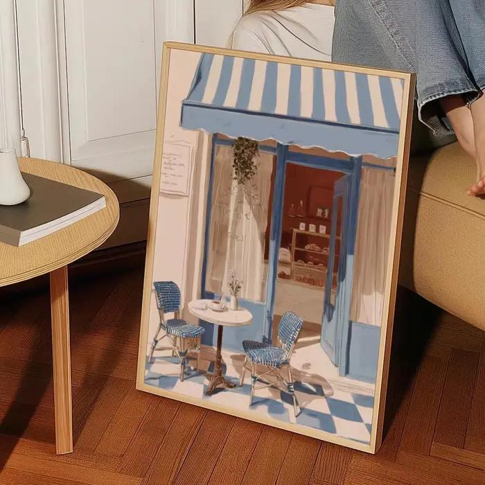 Décoration murale style bistrot français bleu et blanc - Charmant art de rue parisien pour accentuer la cuisine