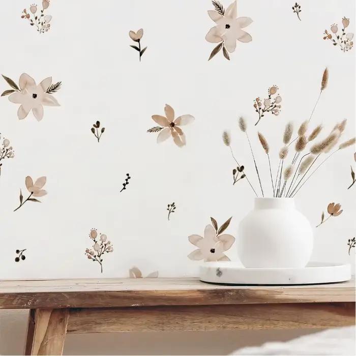Dessin animé aquarelle plantes florales autocollant mural vinyle amovible bricolage décalcomanies