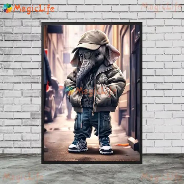 Funny Elephant Model Fashion Animals Poster Wall Pictures For Living Room Nordic