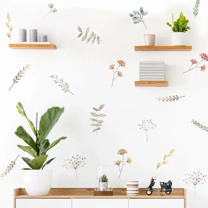 Dessin animé aquarelle plantes florales autocollant mural vinyle amovible bricolage décalcomanies