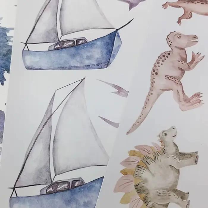 Autocollants muraux de voilier aquarelle