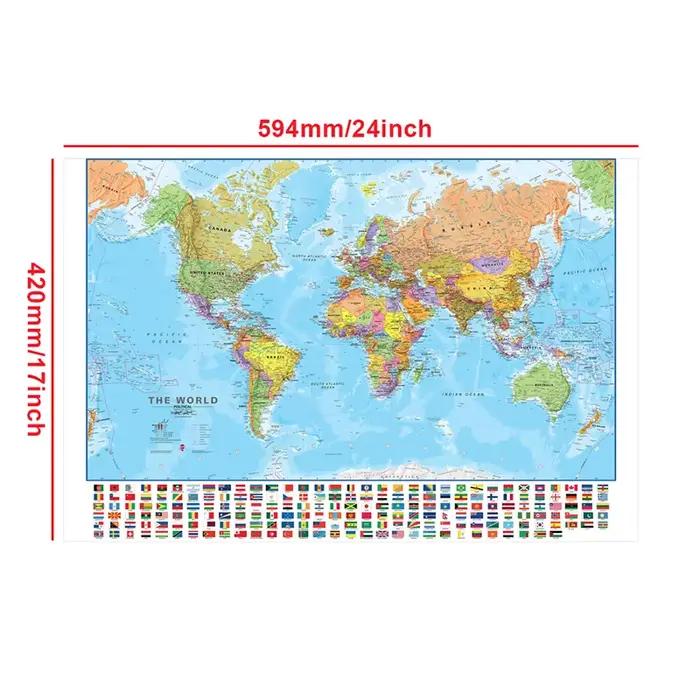 Carte du monde A2 59x42cm avec drapeaux