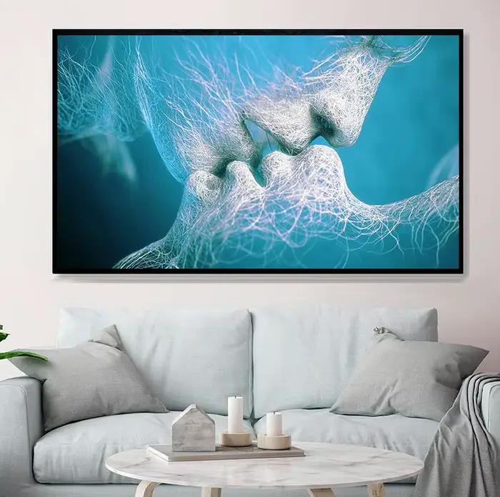 Peinture sur toile abstraite avec baiser d'amour noir