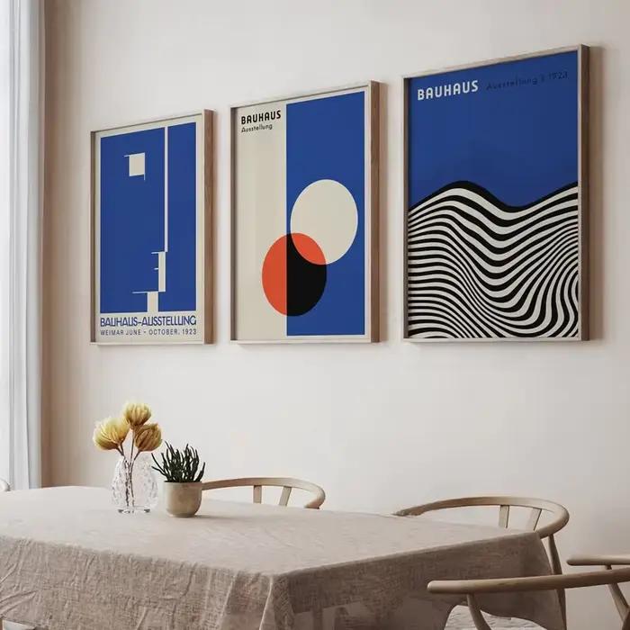 Affiches et imprimés abstraits d'exposition Bauhaus bleue