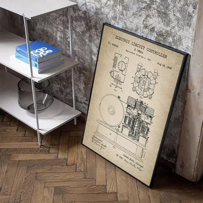 Affiches de brevet électrique Tesla Vintage, imprimés sur toile, peinture murale, image d'art pour bureau, décoration de maison, cadeau d'ingénieur électrique