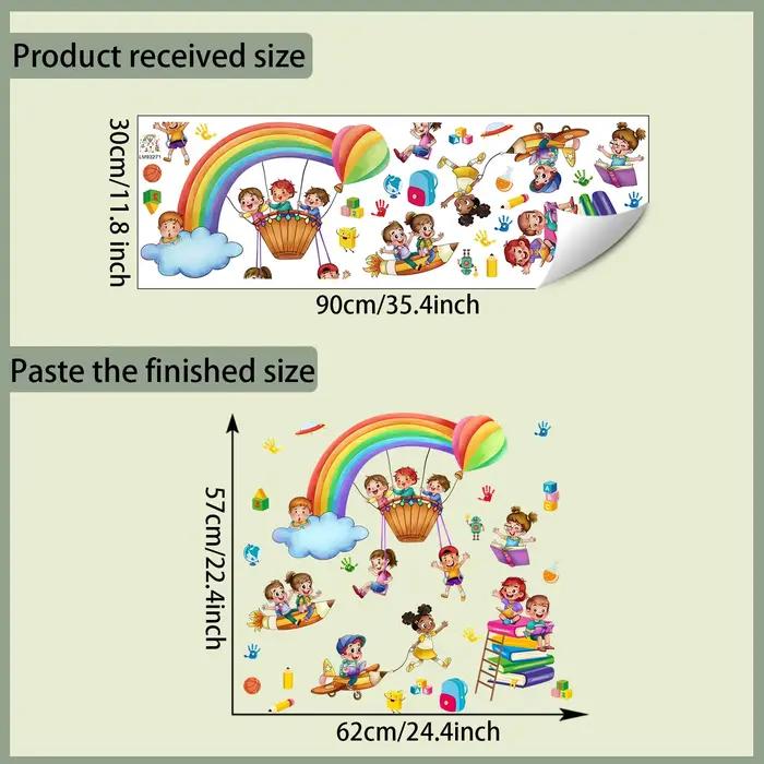 Dessin animé enfants jouent jeu arc-en-ciel autocollant mural auto-adhésif école salle de classe