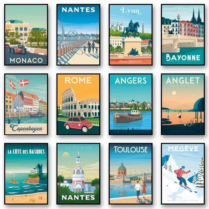 Affiches minimalistes de voyage européennes