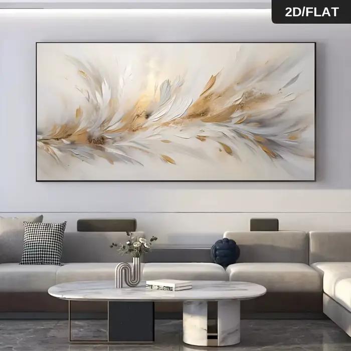 Peinture sur toile abstraite moderne sans cadre - Décoration murale contemporaine dorée