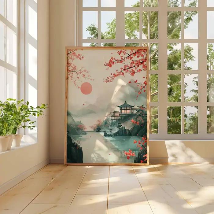 Affiche imprimée sur toile avec motif de fleurs de cerisier japonaises