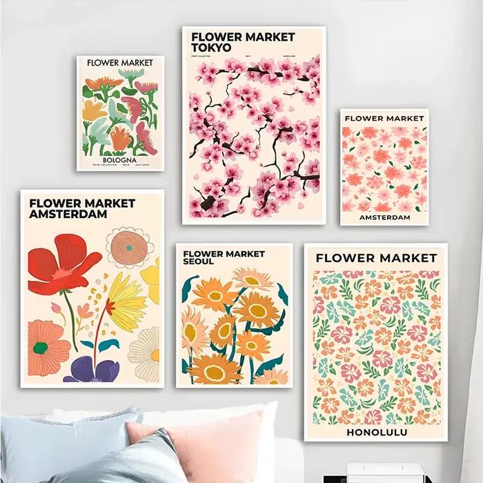 Affiche Murale Abstraite de Fleurs du Marché Floral de Paris et de New York