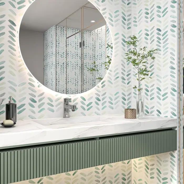 Papier peint vert blanc